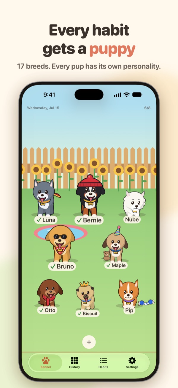 Every habit gets a puppy: eight dogs in the summer yard
