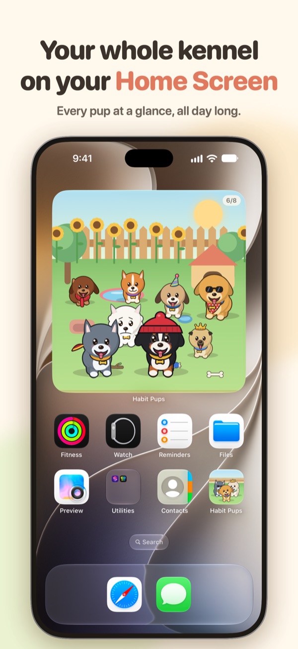 The large widget: the whole kennel on your Home Screen